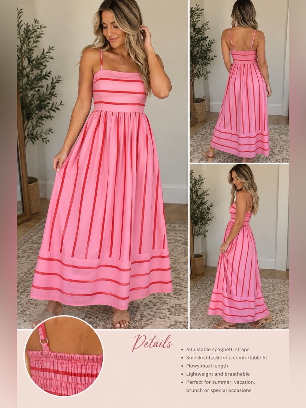 Pink & Red Striped Maxi Dress
